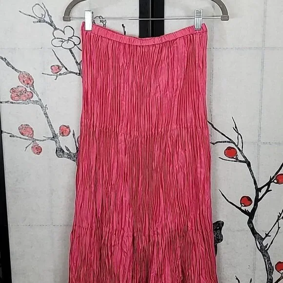 EILEEN FISHER Crinkled Plissé Silk Midi Skirt Size Small - Picture 3 of 6